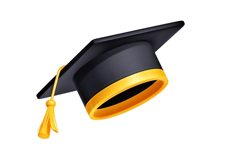 Student graduation cap with gold tassel and ribbon